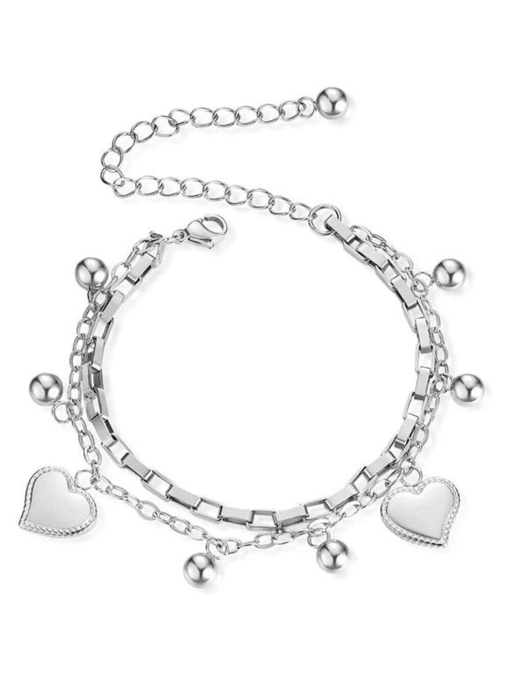 Womens Love Heart Bracelet Stainless Steel Charm Romantic Gift Silver Gold Rose